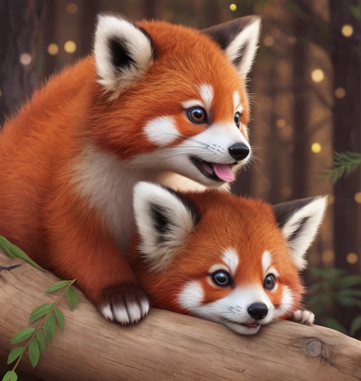 The red panda suddenly seemed surprised by something..、Stand up on your hind legs。Round eyes wide open、My ears stand straight up。, Adorable digital painting, Cute and intricate digital art, Fox, Cute and detailed artwork, Cute digital art, Cute Red Panda, Fantasy Red Panda Love, A red panda wearing a Santa hat, by ヤン・J, Losing tie with the Jazz, Cute 3D rendering, by Ryan Yee, Urop and Rostan, Cute artwork