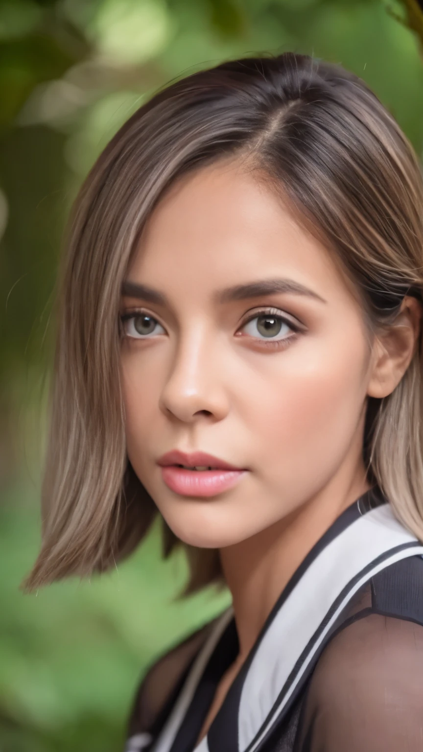 (Obra maestra,calidad superior),1 chica,(fotorrealista:1.1),piel bronceada,30 years,double eyelid,((traje gris)),usando una camisa,(pelo extra corto),collar,ultra real,ojos brillantes,mujer hermosa,Fondo de la barra,Sombra,delineador de ojos,ojos realistas,mira al espectador,cara detallada,(fotorrealista),(foto cruda),mirada sexy,labios rosados,Tono uniforme,Utilice luz y color naturales.