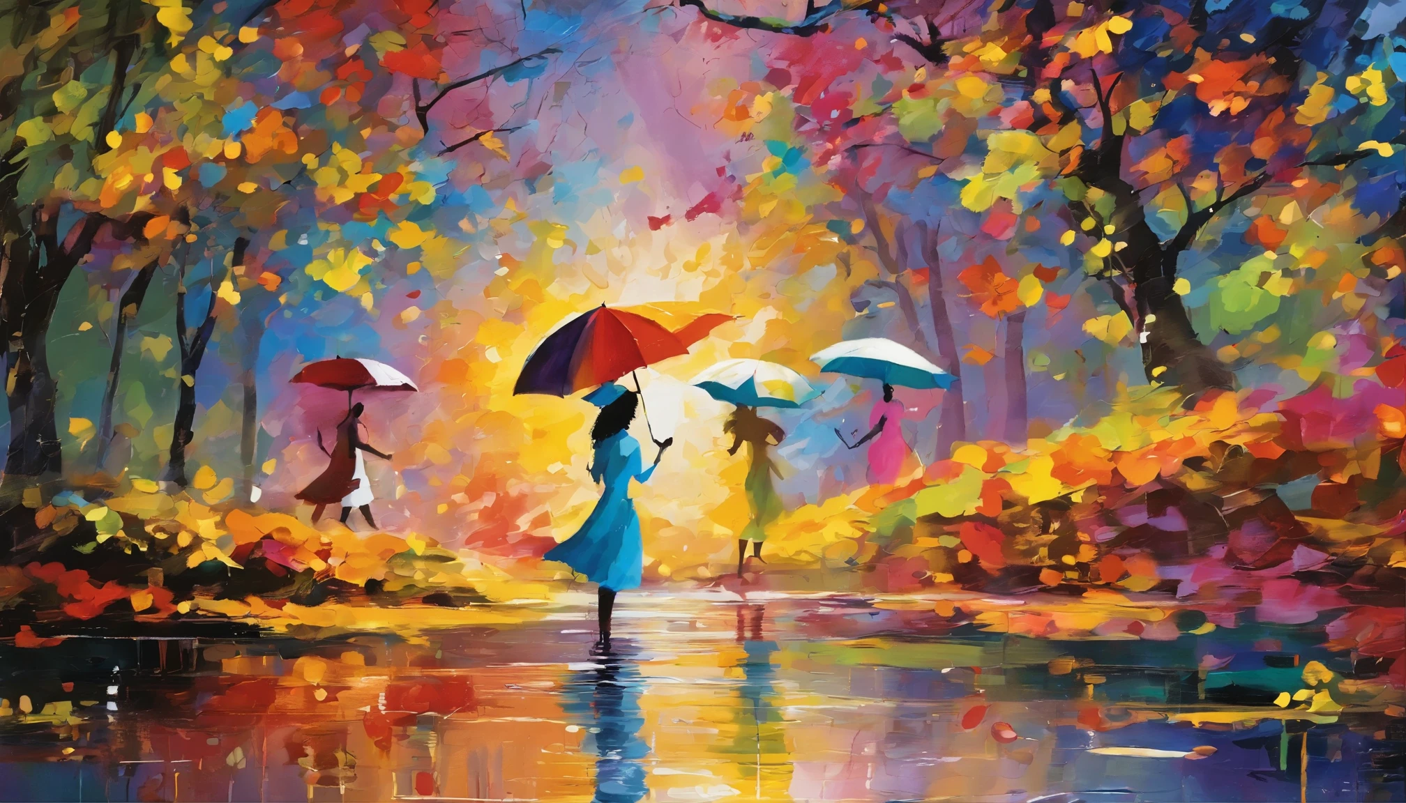 "(best quality,4k,8k,highres,masterpiece:1.2),ultra-detailed,(realistic,photorealistic,photo-realistic:1.37),scenic watercolor,playful,refreshing,serene,soft lighting,contrast,
vibrant colors,imaginative,beautifully illustrated,ethereal atmosphere,lush garden,dancing in the rain,embracing the raindrops,graceful movements,wet leaves,reflection in puddles,joyful expressions,choreographed steps,flowing dresses,natural beauty,nurturing environment,gentle breeze,calming sounds of rainwater,misty air,sparkling raindrops,harmonious rhythm,splashes of water,blurred background,effortless elegance,sunshine peeping through the clouds,shimmering rainbows,enchanting music,laughter in the air,exuberant energy"