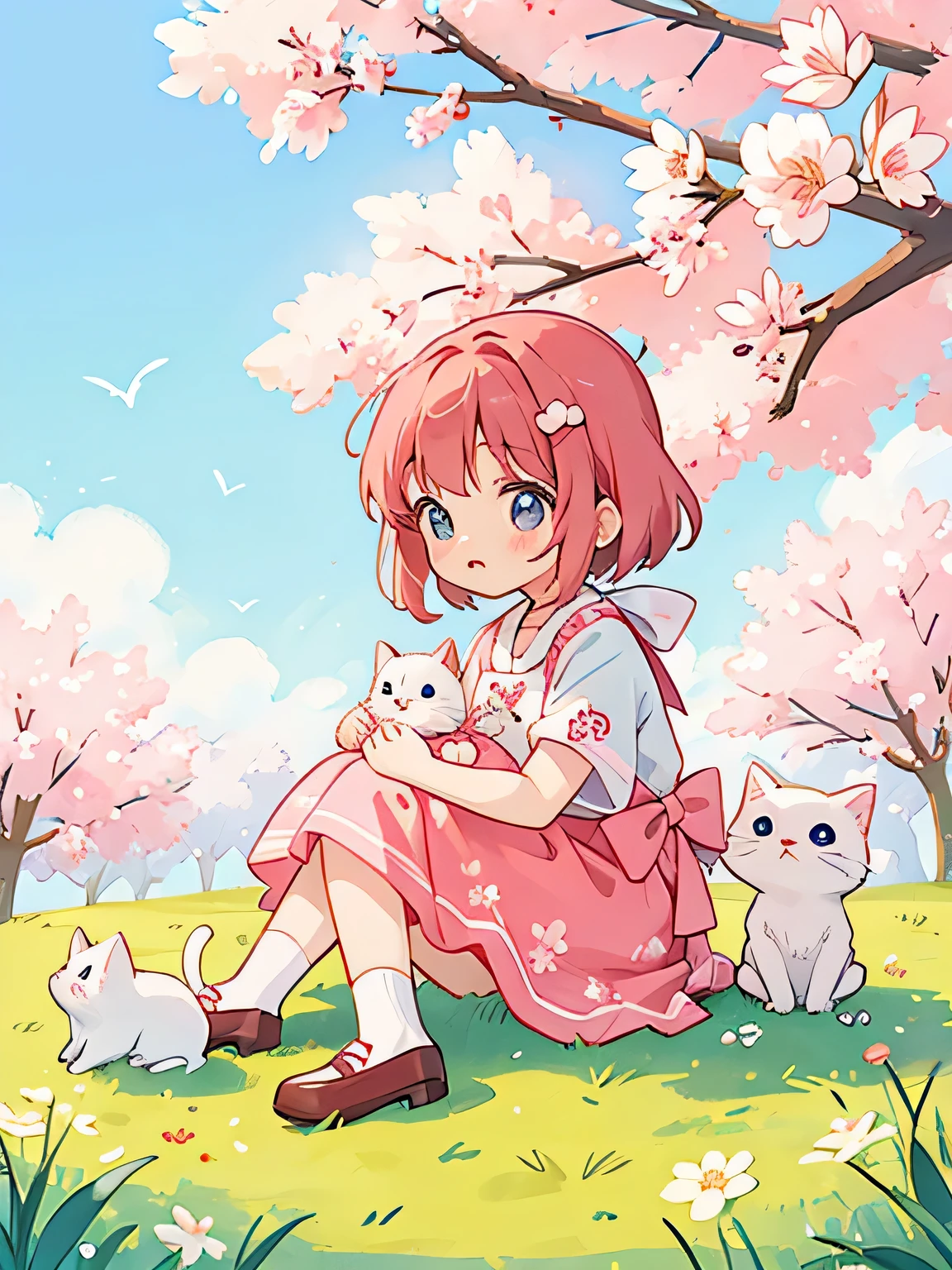 Momoko Sakura style, kawaii design, lovely baby kitten, Beautiful spring noon