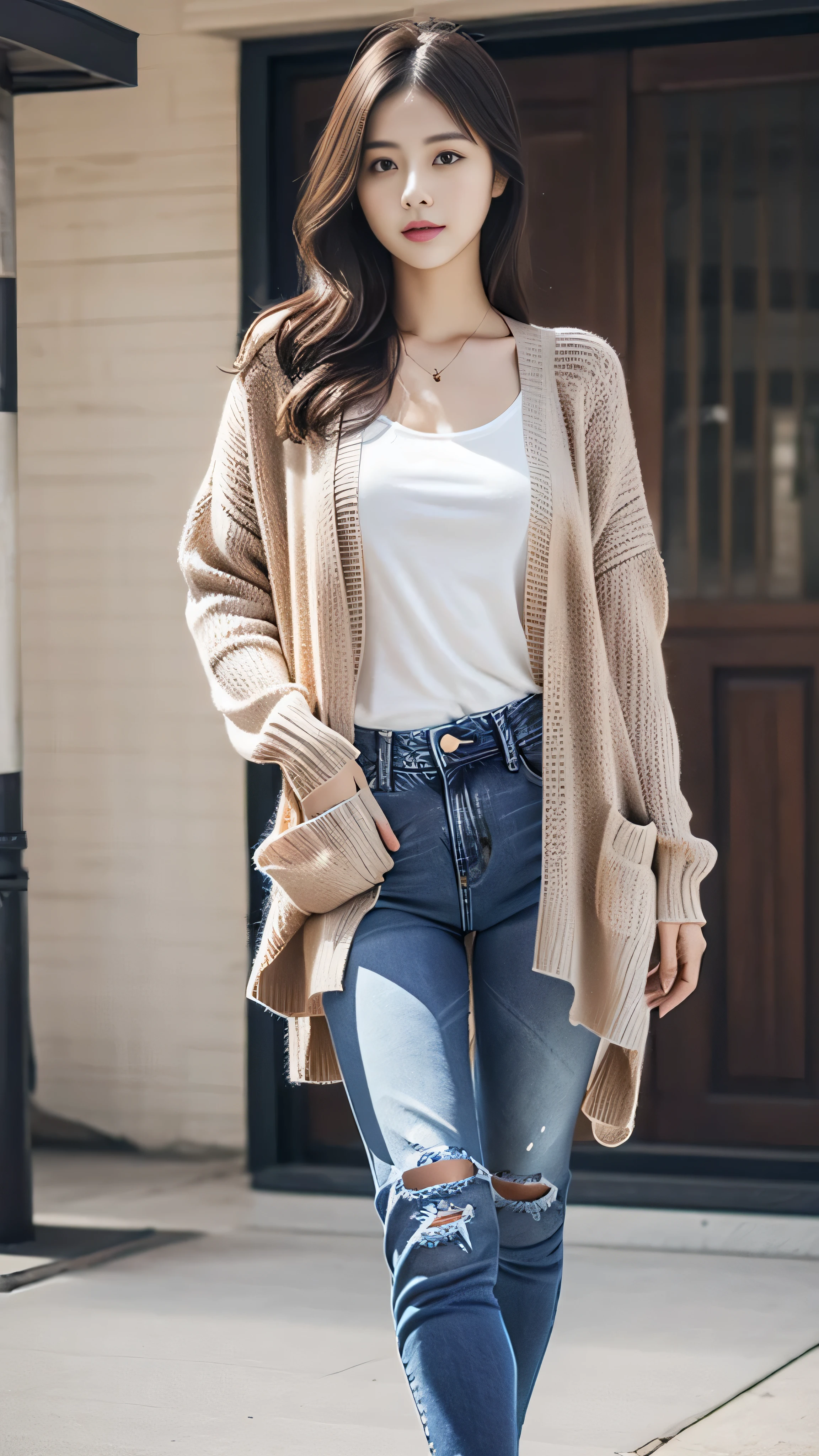Wear a sweater，Expose cleavage，（There is cleavage），Wearing light blue skinny jeans，Girls with double ponytails，Turn sideways，The figure is good，Youth and liveliness，（full bodyesbian），Wear glasses，denim pant，Wrapped buttocks，（high-heels），didn't wear socks，（full bodyesbian：2.2）Normal-scale picture，8K,4K,k hd，Big picture，Flared pants，Flare Jeans，Skinny flared jeans