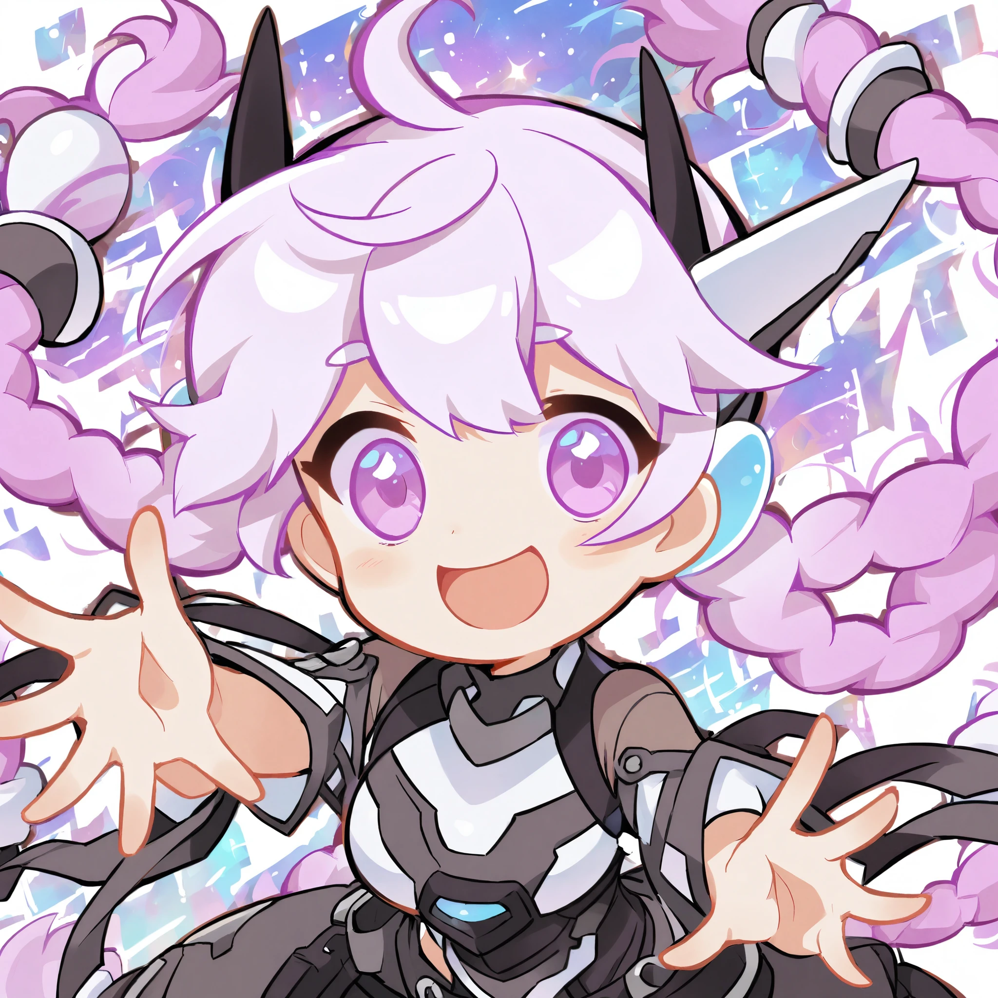 smiling face, Double pigtail braids