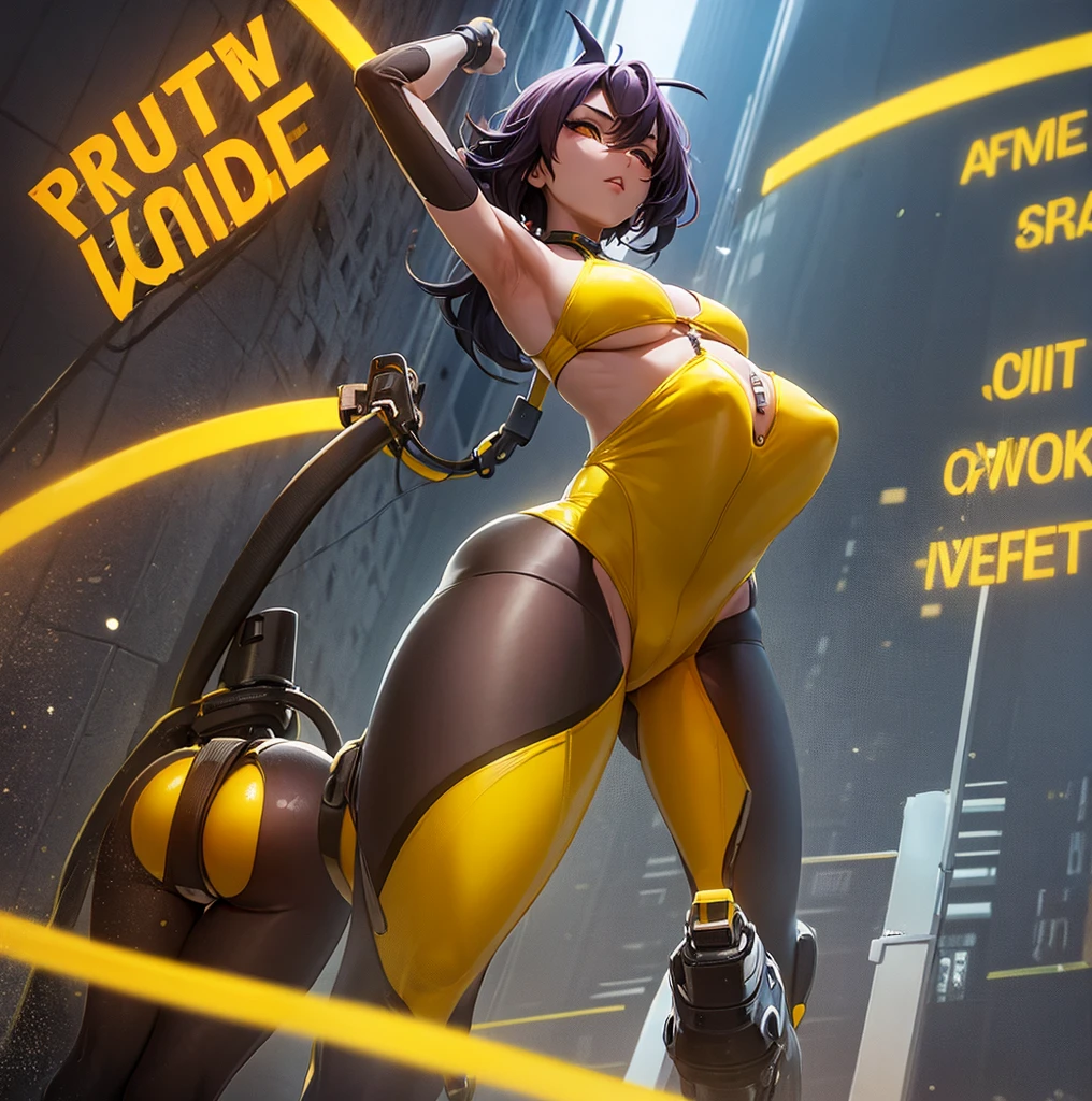 drawing of a woman in a yellow bikini next to a traffic light, some red and purple and yellow, some red and yellow, inspired by Tadanori Yokoo, digital art. colorful comic, [ digital art ]!!, [ conceptual art ]!!, colored sketch anime manga panel, biomechanical oppai, comic digital art, digital art!!, lowres