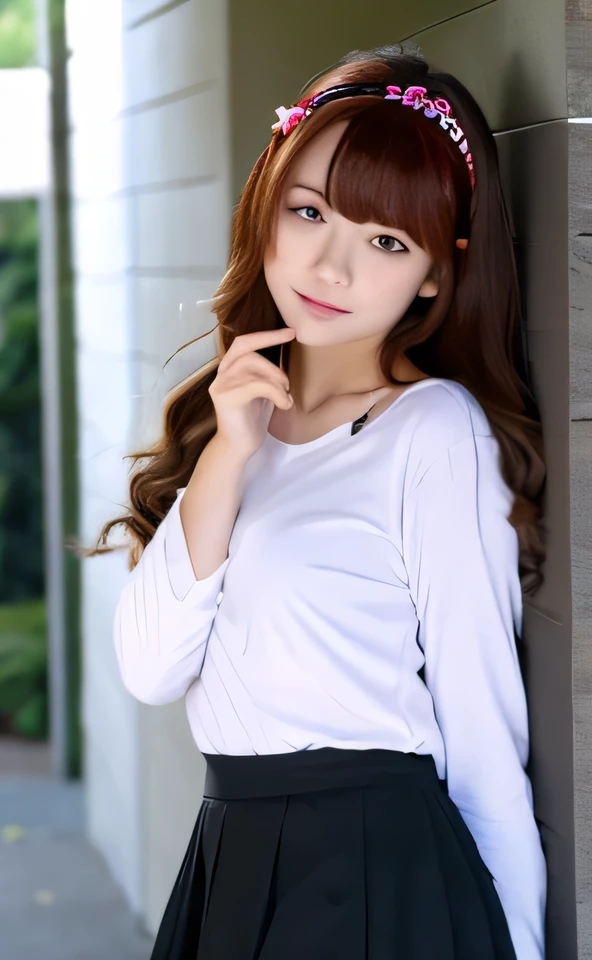 ellis greyrat, One girl, alone, Long Hair, Ahoge, Red eyes, Redhead, Exposing shoulders,hair band, Arms crossed,blush, skirt, black hair band, chest, Removable sleeves,bangs, Hair between the eyes, Long sleeve, Hair flap, Mouth closed, black skirt, brown skirt, shirt, crossed bangs, very Long Hair, white shirt,Biomes,Point to yourself,shout,anger,