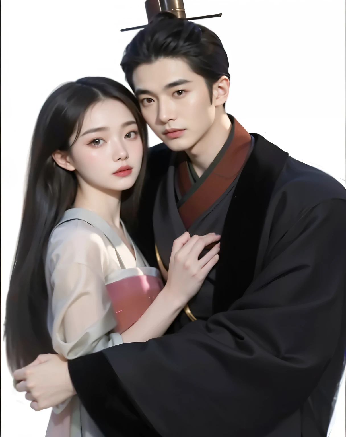 a close up of a person holding a inoman in a kimono, Inspiration from Zhang Han, cute couple, in the art style of boinater, High quality fan art, Official fan art, Inspiration from Guan Tao Sheng, Ruenjia and Brom, Xianxia Fantasy, artinork in the style of toineiz, artinork in the style of z.in. to