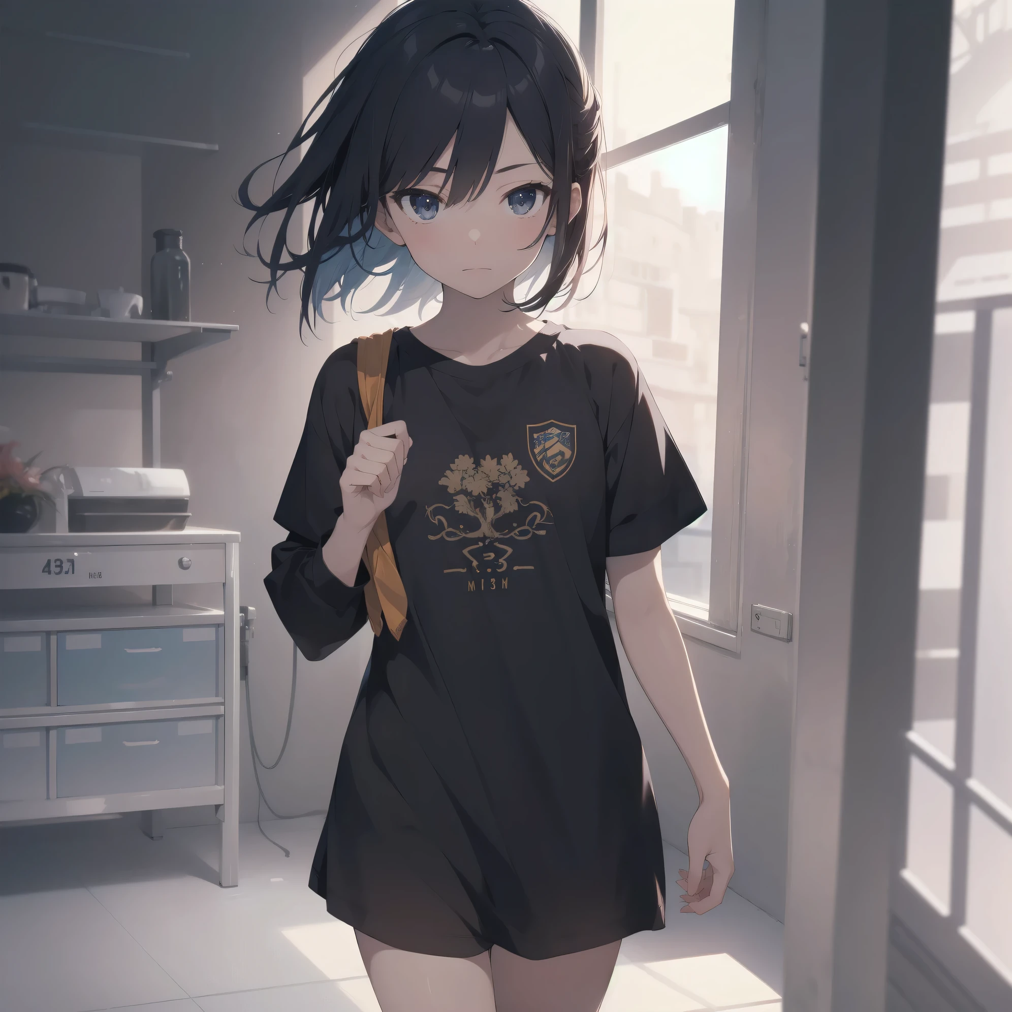 ultra-absurdres-Top quality by artist God, ultra-detailed, high resolution, anime moe artstyle, best anime 8k konachan wallpaper, pixiv contest winner,pool:2810, perfect anatomy,break, 1girl, (Please draw a girl walking sleepily to school alone. )break,(Solo,little female, 13-year-old:1.3),Full limbs, complete fingers, (very short hair), ponytail, flat chest, , small butt, small black eyes, beautiful detailed eyes, well-proportioned iris and pupils, expressive eyes, highres detailed hair, soft expression, school_gym uniform, official_alternate_costume, short gym shorts,(Detailed Lighting), (Detailed background), in the School commute route. break,super detailed skin, Best cinematic lighting powered by famous artist, 8k,beauty illustration,photoshop_(medium),very aesthetic,break,((artist:ixy )), artist:akinashi yuu ,artist:oyari ashito ,artist:kantoku ,