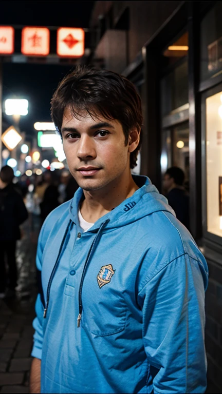 melhor qualidade, homem, feliz, rua iluminada