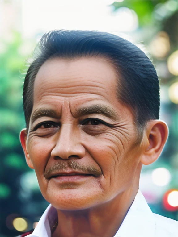 centered,a half body,solo, Indonesia male, kodak chrome photograph of a businessman, 1960s, (sharp focus, skin texture, bokeh),perfect realistic, face skin