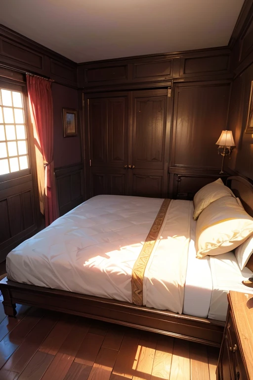 Ultra-Real 8K, Super detailed, ((no man)), (Hyper Detail, Dynamic Camera), (Wide-angle), (Vivid colors and saturation), (Trending on ArtStation),anime style, Western style, antique, Mansion, Bedroom,bed, Background only, No people
