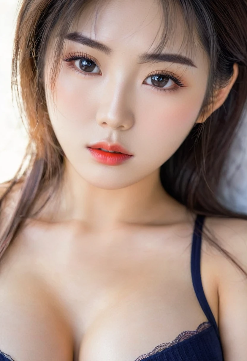 25 year old hyper realistic 4k picture perfect Japanese women, thin curved black eyebrows, long luscious eyelashes, bright eye shadow, big eyes, curved lips, bright cheek makeup, pure white skin, perfect japanese face, seductive facial expression, bright lipstick, long luscious japanese hair, perfect skin, perfect body, (gigantic breasts:1.7), wearing crop top, slinder waist, perfect hips, mini skirt, thong, thong showing, high heels, 