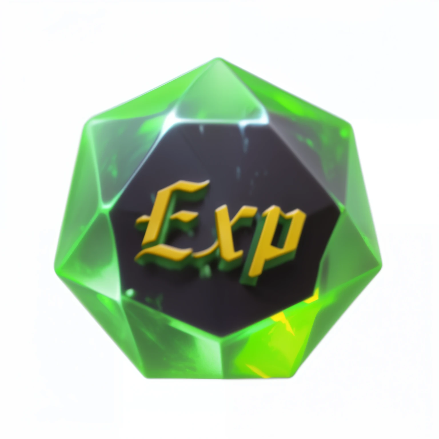 A green gemstone inlaid with black，It says EXP., Extremely detailed, Foreign complex, 視覺Special Effects, diagonal spell 視覺Special Effects,  Exceptionally clear images, Game Icon, Capability Image, Broad,視覺Special Effects, Extreme details, Explosive Energy, Special Effects, Role Playing Game Items, 3DMAX，4K，HD