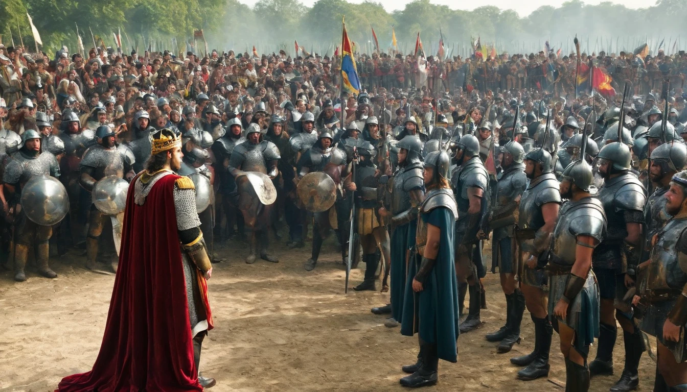 A king speaking to his army before the battle