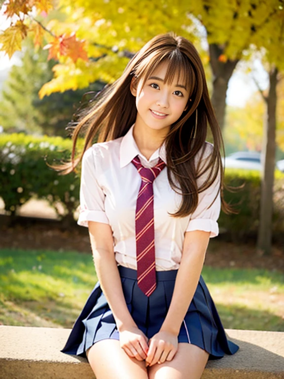 high school girl、Wearing 、、Japanese women,(whole body)、17 years old、Wearing a miniskirt、Healthy thighs、Even bangs、 Very beautiful face, Beautiful girls, Beautiful realistic face,