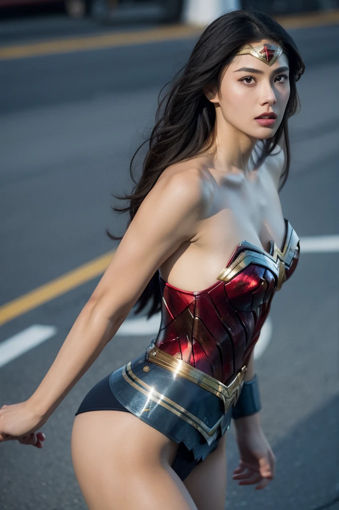 beautiful detail, best quality, 8k, highly detailed face and skin texture, high resolution, long hair huge tits japanese wonder woman, looking at viewer, sharp focus