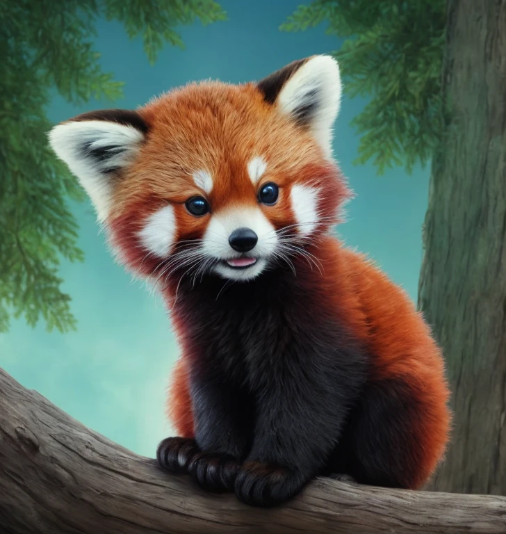 Baby Red Panda, Adorable digital painting, Cute and intricate digital art, Fox, Cute and detailed artwork, Cute digital art, Cute Red Panda, Fantasy Red Panda Love, by ヤン・J, Lost to the Jazz in a tie, Cute 3D rendering, by Ryan Yee, Urop and Rostan, Cute artwork,Hollow eyes,Sleepy Eyes,