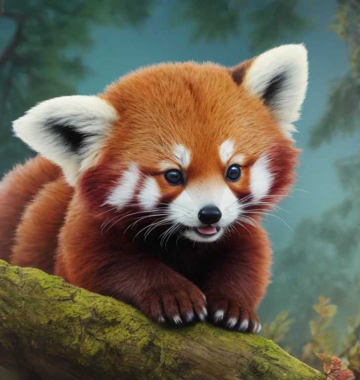 Baby Red Panda, Adorable digital painting, Cute and intricate digital art, Fox, Cute and detailed artwork, Cute digital art, Cute Red Panda, Fantasy Red Panda Love, by ヤン・J, Lost to the Jazz in a tie, Cute 3D rendering, by Ryan Yee, Urop and Rostan, Cute artwork,Hollow eyes,Sleepy Eyes,