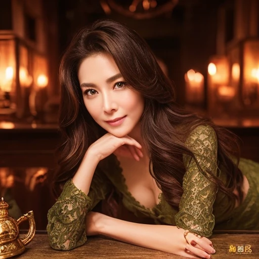 ((highest quality)), ((masterpiece)), (detailed), Beautiful face、woman、43 years old、Supermodel body type、Fantasy、((Imprisoned in the Devil's Den))、Hands tied:3、Hanging:3