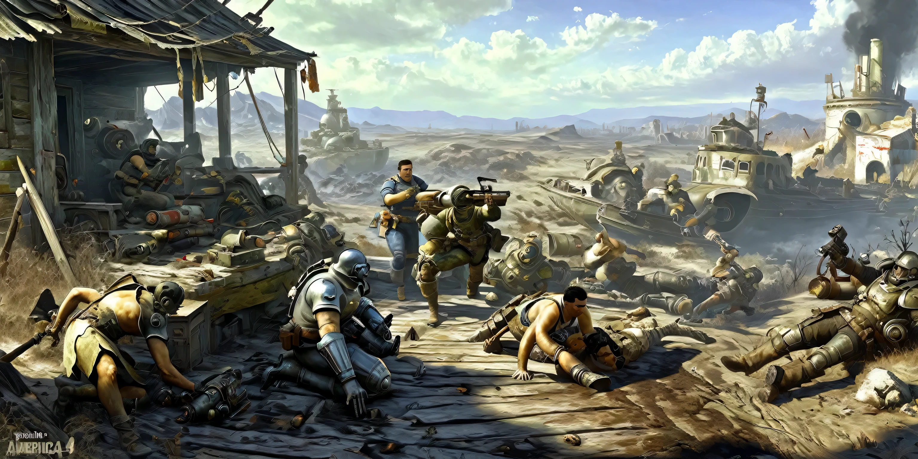 Painting of fallout4 war detailed in america , style of ancient academic mythological by Henryk Siemiradzki, 