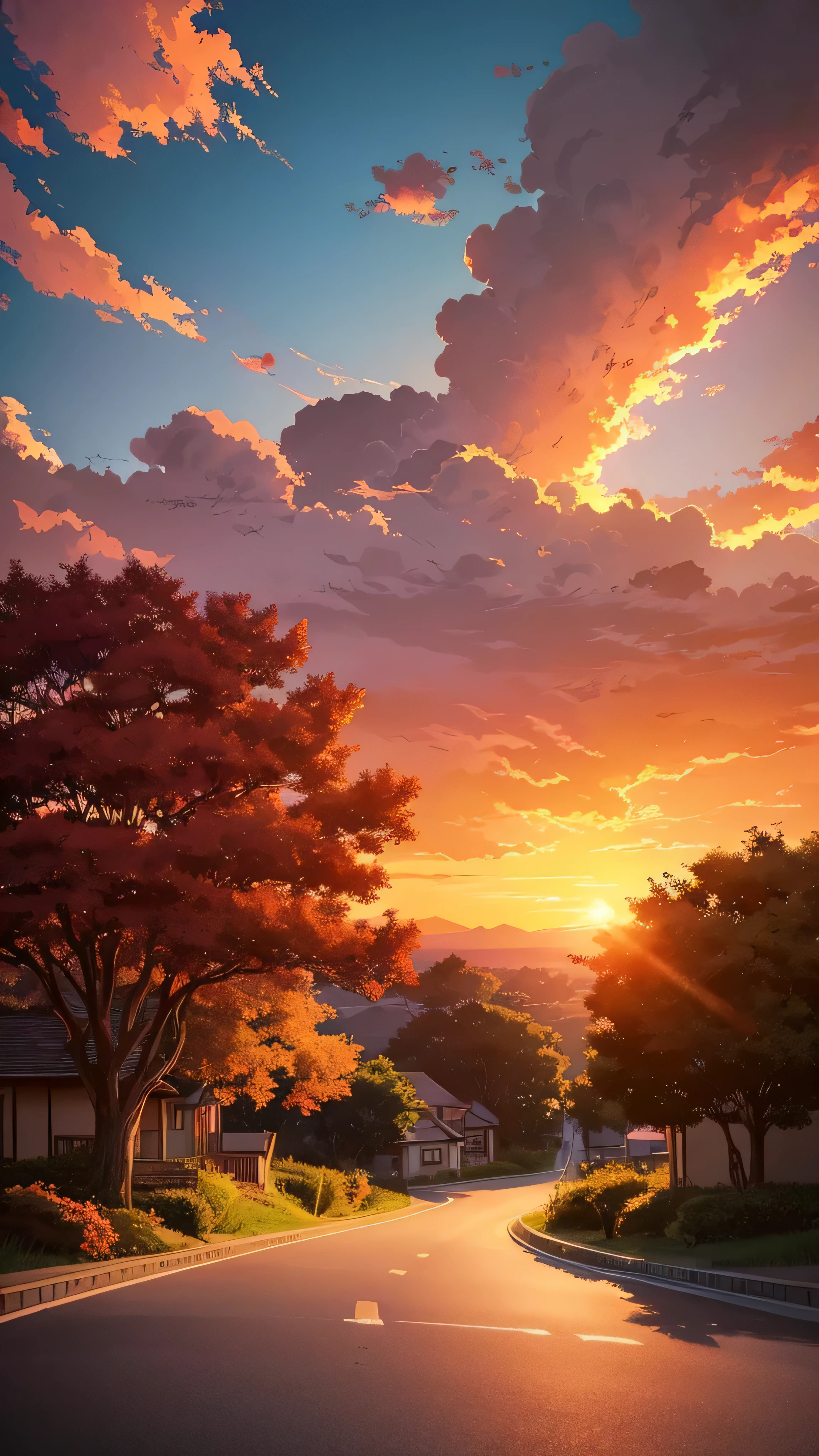 anime, sunset, house, trees, road, clouds, sunset, sunset, house, trees, road, clouds, sunset, sunset, sunset, house,, anime countryside landscape, makoto shinkai cyril rolando, anime background art, beautiful anime scenery, anime landscape wallpaper, beautiful anime scene, anime landscape, anime background, anime scenery, anime beautiful peace scene