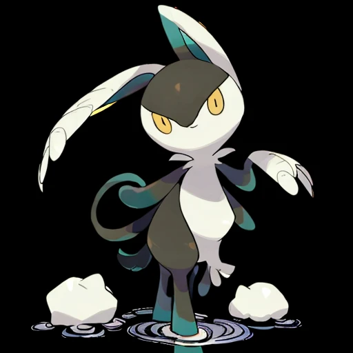 pkmn, water type, big eyes, eyes wide open, tail, big ears, tall, cute, scary, small, on two legs, on four legs, fluffy, small nose,