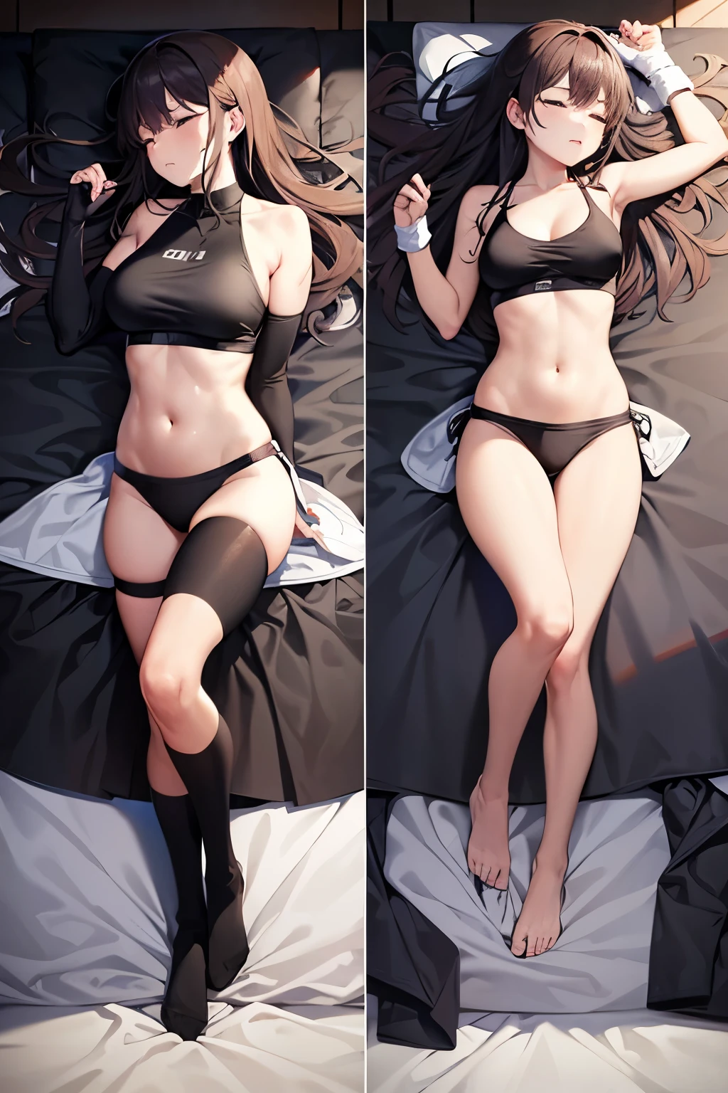 One woman、Lying on your back、Eyes closed、Losing consciousness:1.1、With legs apart:1.1、profile、belly button、Boxing Wear、Boxing Ring