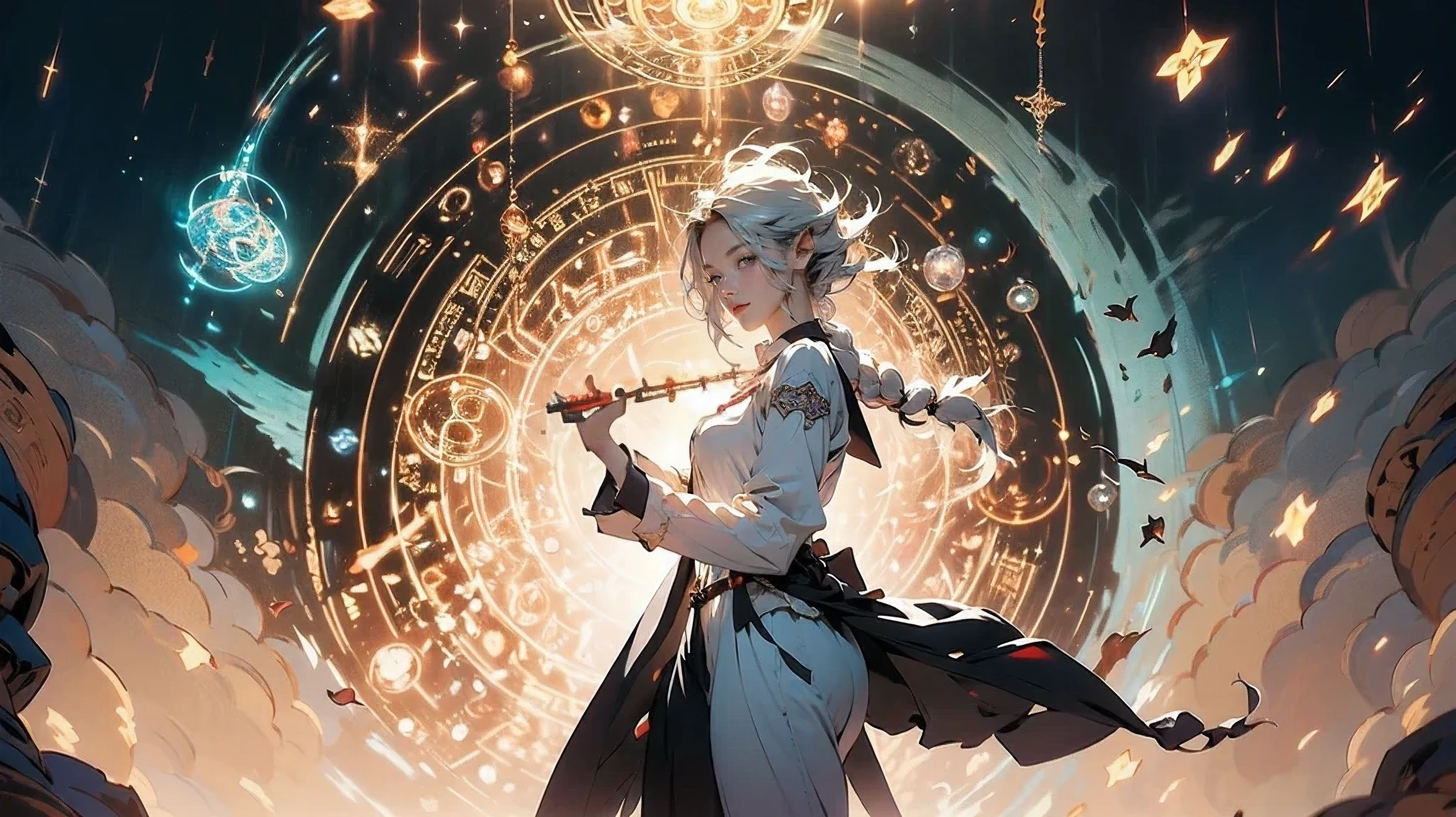 ((holding a flute in her hand))