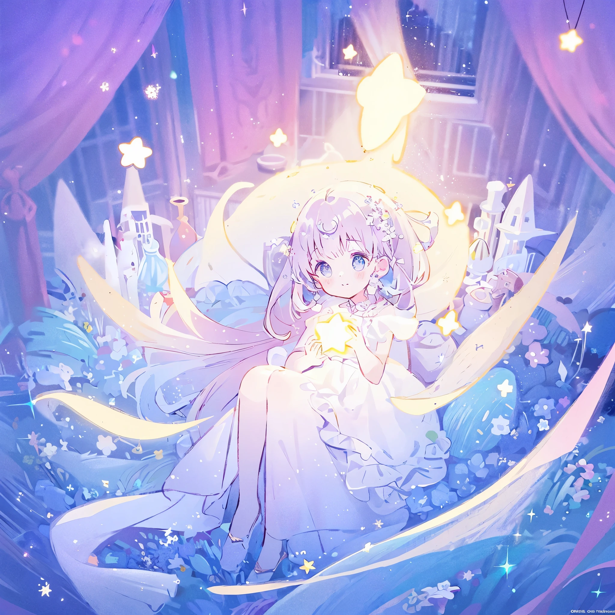 vibrant colors, complex background, wishing star background, a woman wearing an ethereal mystical pink translucent dress that reflects the stars, perfume promo art, mystic, complex drawing, highly detailed, Covergirl brand, promo art, artistic rendition, ethereal, starry night, midjourney style