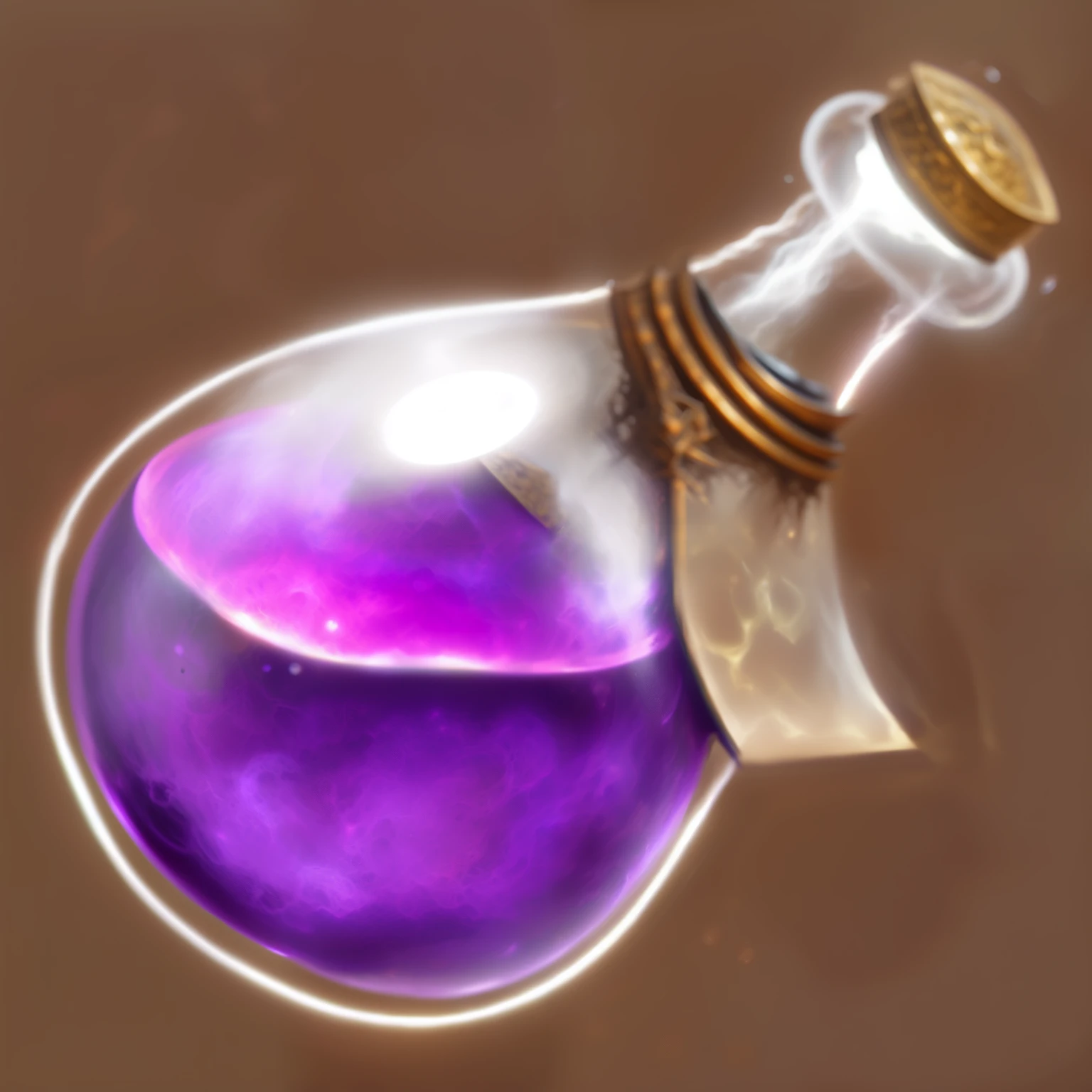purple ball with a brown handle and a brown handle, Rendering Art, Fantasy game spell symbols, Artist interpretation, Fantasy game spell icons, purple liquid, Potion, Magic spell icon, describe, number, purple. smooth shank, Wizard ponders his sphere, magic bubble barrier, casting a spell on a Potion, artistic depiction, brewing Potion in witch hut, making a Potion