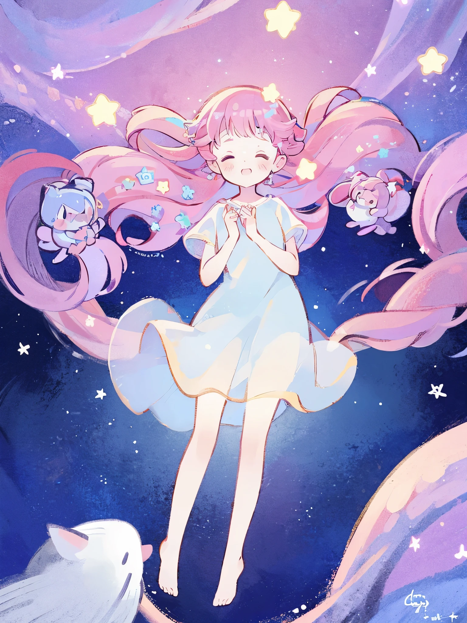 complex background, wishing star background, a woman wearing an ethereal mystical pink translucent dress that reflects the stars, perfume promo art, mystic, complex drawing, highly detailed, Covergirl brand, promo art, artistic rendition, ethereal, starry night, midjourney style