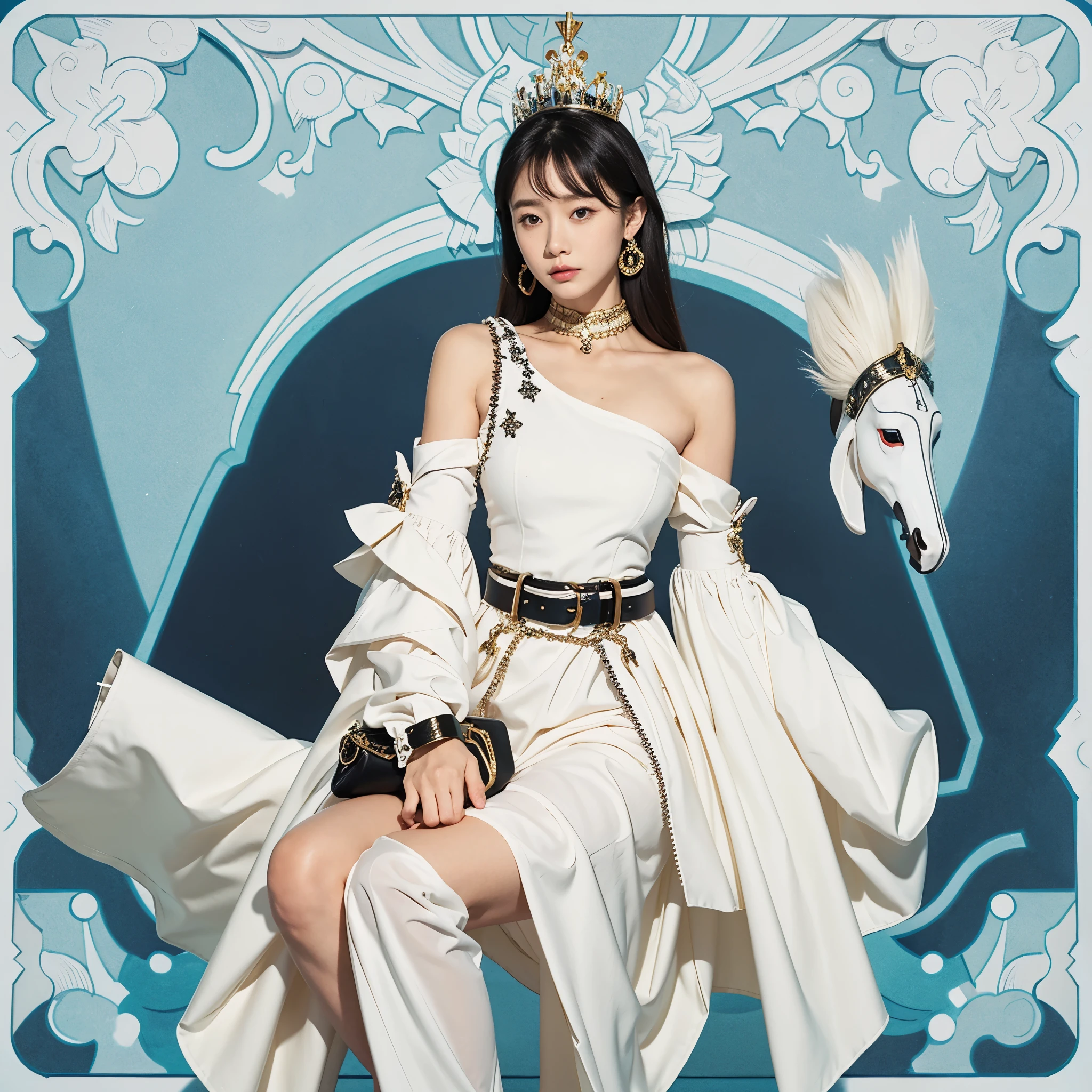 white，Horse body，Beast King，monster，Domineering，Wear tribal shoulder armor and belt