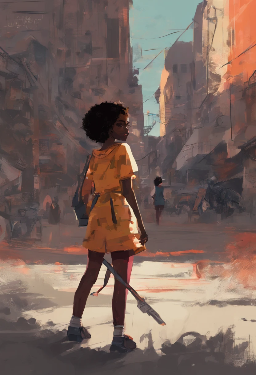adolescente negra, (obra prima), (melhor qualidade), andando na rua, olhando para o espectador, feliz