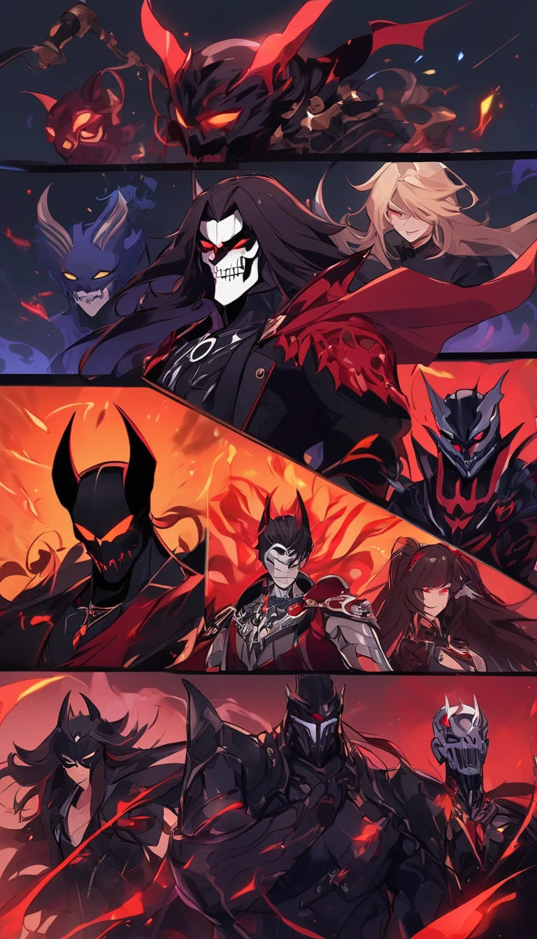 About Energy Man、Dark supervillain、Shapeshifter、Shapeshifter、Epic animation of superheroes、《Devil God》、、《god of demons》、、《god of demons》、《Dark God》,《Violent Skeleton Knight Armadura Negra》,Red eyes,Red tattoo on the face,Black hair,douchebag,Bad Guy,