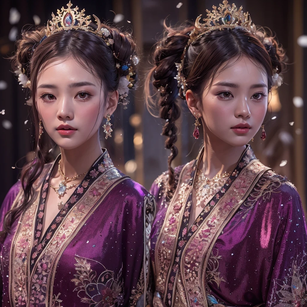 32K（tmasterpiece，k hd，hyper HD，32K）Short burgundy hair，Gold jewelry area in the back room，Flame Girl ，Yao Lang protector （realisticlying：1.4），Python pattern robe，Purple-pink tiara，Snowflakes fluttering，The background is pure，Hold your head high，Be proud，The nostrils look at people， A high resolution， the detail， RAW photogr， Sharp Re， Nikon D850 Film Stock Photo by Jefferies Lee 4 Kodak Portra 400 Camera F1.6 shots, Rich colors, ultra-realistic vivid textures, Dramatic lighting, Unreal Engine Art Station Trend, cinestir 800，Hold your head high，Be proud，The nostrils look at people，Short burgundy hair