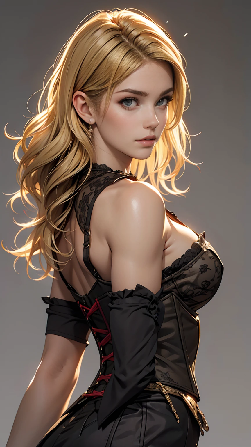 masterpiece, Highest quality, (Beautiful Face: 1.1), (Realistic: 1.5) (Blonde Witch, Marisha Becker, 30-year-old woman, Fire Magic: 1.3), Upper Body、Sexy proportions、Sexy、Narrow waist、Make a heart mark with your finger