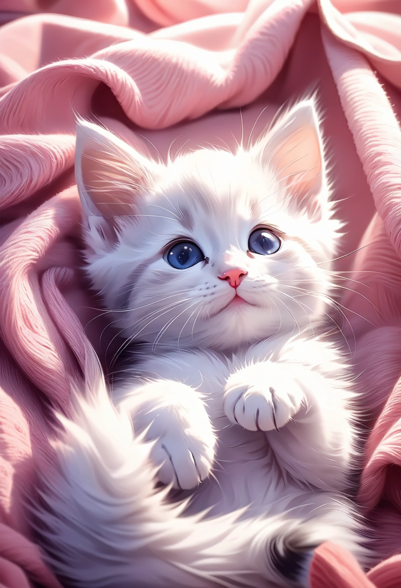 best quality, kitten lying on its back, cute pose, cute face