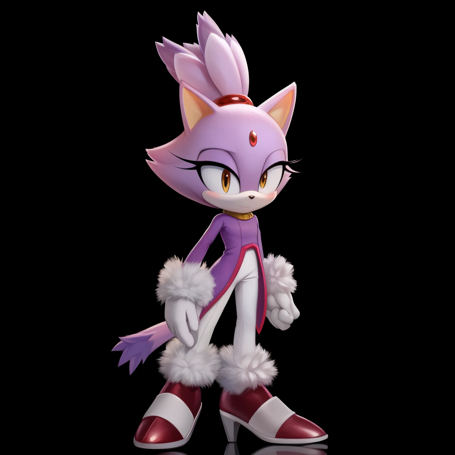 Blaze the cat, (by w4g4), (by dinoalpaka), (by twistedscarlett60), (by elronya), (by zero-sum), (by fluffyfoxarts), (by waspsalad), (by yuio), (by zaush), (by ancesra), (by cotora), (by conoghi), (by dagasi), (by syuro),, Blaze the cat,, , young, full body,, , realistic, photorealistic, extreme detail, real world, (realistic fur, detailed fur texture:1.2),, mouth open, 1girl, gloves, forehead_jewel, fur-trimmed_gloves, furry_female, solo, furry, animal_ears, simple_background, yellow_eyes, fur_trim, topknot, tail, high_heels, cat_girl, white_gloves, cat_ears, cat_tail, standing, full_body, flat_chest, purple_hair, fur-trimmed_footwear, black_background, multicolored_hair, arms_at_sides, white_pants, hair_tie, purple_coat, clenched_hands, looking_at_viewer, two-tone_hair, body_fur, pants, animal_nose, shoes, short_hair, coat, shiny, gem, red_footwear, long_sleeves, blush, leaning_foward, bent_over