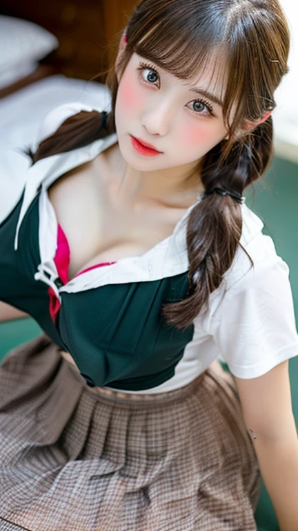(Two Girls), ((highest quality)), (Very detailed), (Very detailed CG 統合 8k 壁紙), Very detailed, High resolution RAW color photos, Professional photography, (Twin tails), Great face and eyes, Pink Eyes, (High School Uniform, Pleated mini skirt:1.3), (High with wide open breasts:1.5), Beautiful big breasts, Bare Chest, (Amazingly beautiful girl), (((Bokeh))), Depth of written boundary,、((Boyfriend and girlfriend having sex:1.5))、((Sexual pose:1.5))、((Missionary position spread legs POV:1.5))、((Beautiful areola:1.5))、((Nipple erection:1.5))、((Beautiful pussy:1.5))、((A thin layer of sweat:1.5))、((Insert your into your:1.5))、((High angle:1.5))