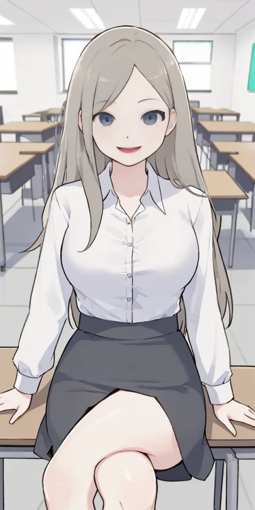 (Mia Cha (Secret Class):LORA) ((Best Quality, 8k, Masterpiecedetails, ultra-high resolution)), (group picture),(looking at the viewer), (full shot:), attractive business 5 milfs, 5 people, a bit chubby:0.25, seductive expression, white collared shirt, grey skirt, (sitting with cross legs on office desks)), smile, office of CEO