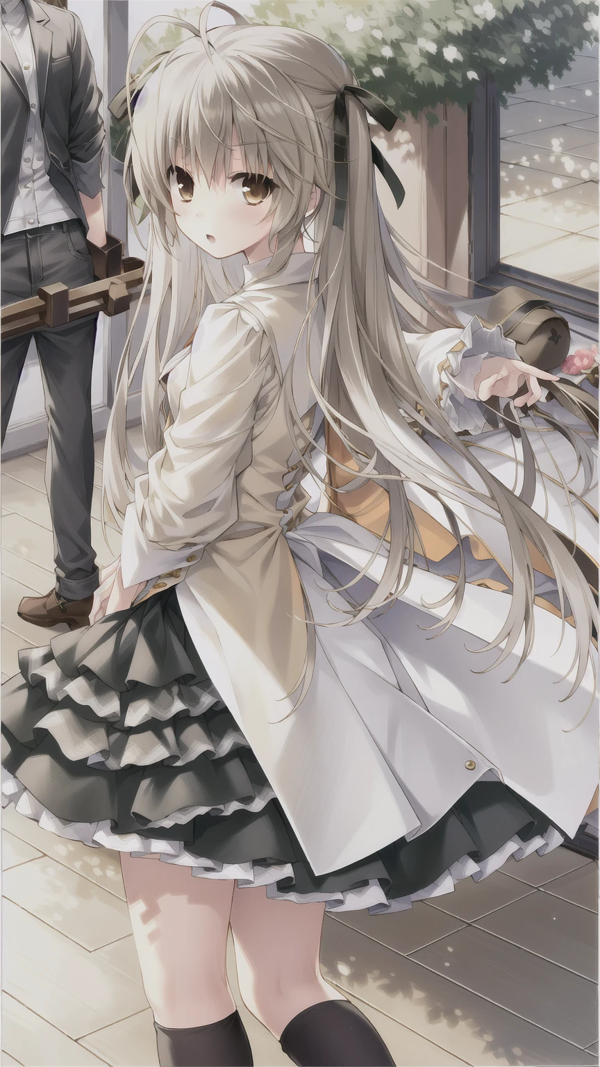 ((masterpiece:1.4, best quality)) ,Kasugano Sora,1 Cute girl,Brown eyes,Plush Toys,Stuffed Animals,stuffed bunny,,Happy,eternal,Black knee-high socks Jane Shoes,spring,Sunburst Orange Jacket,Energetic and mischievous