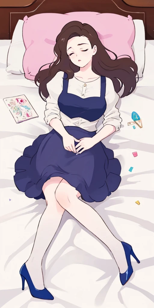 (lISA lISA:LORA), Full body, fetal position, sleeping on bed in the bedroom, high heels, ((Stunning Artwork)), dnd style female slaves