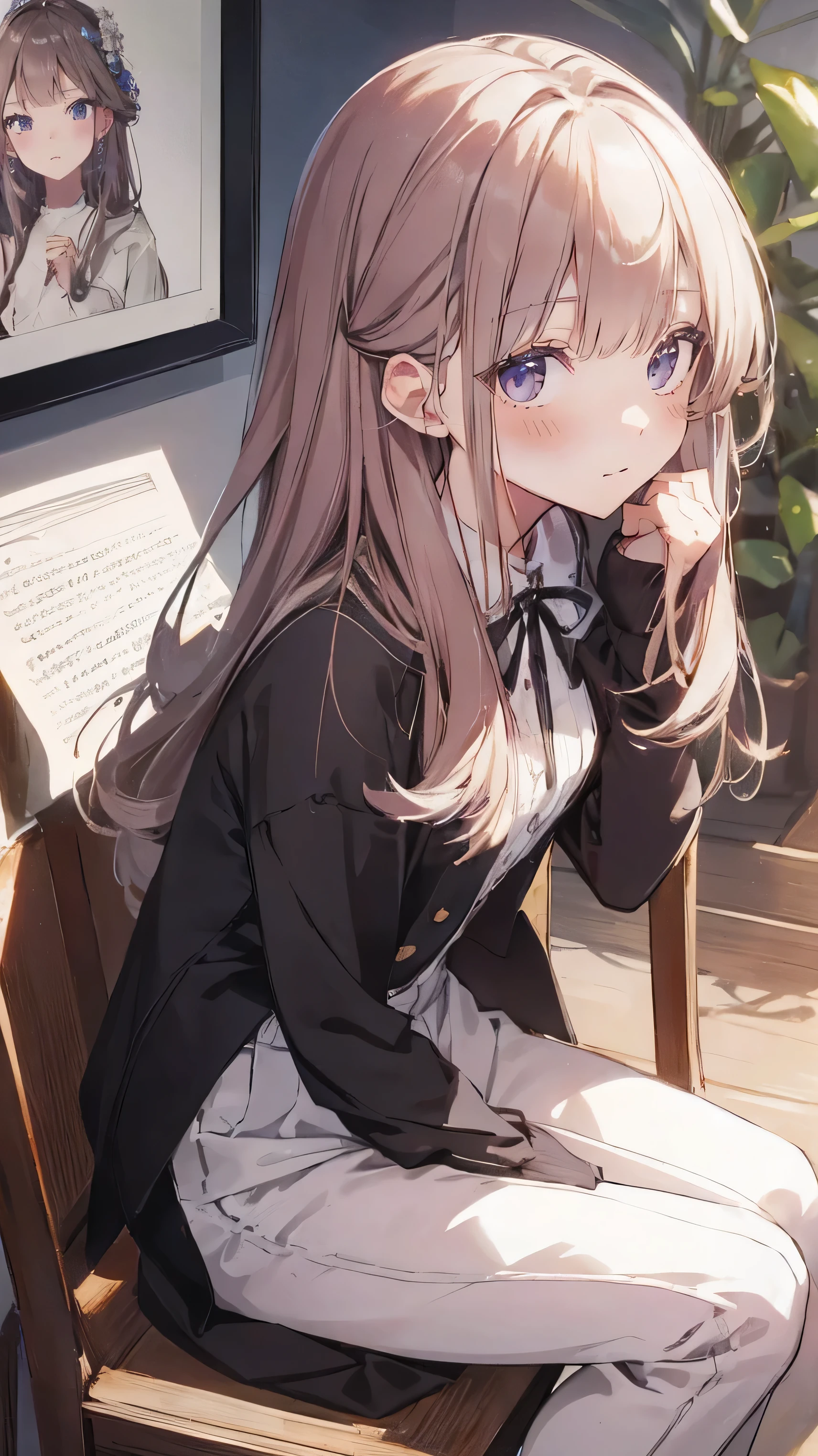 Masterpiece、Highest quality、highest quality、Shiny hair quality、Small face、Girl、Sitting、Super detailed, beautiful, wide eyes、Ultra-detailed, clear and beautiful faces、(cute illustration:1.2), High-resolution, ultra-detailed, best quality, embarrassed