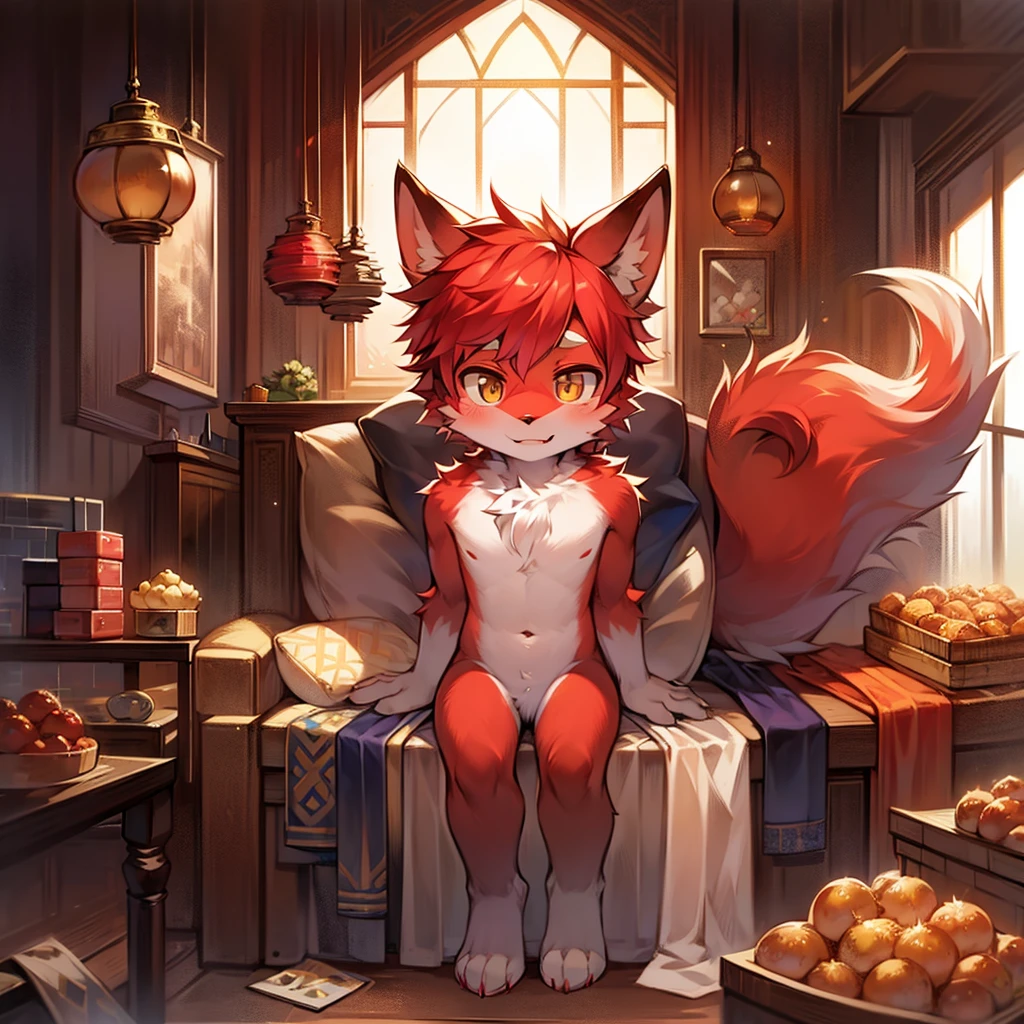 fox boy, Living in a doghouse,Red collar, 