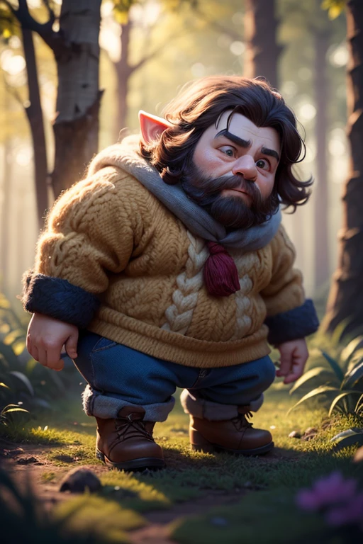 dwarf, wool texture, colorido, Pixar Animation Style, studio lighting, Set in a woolen forest with varying colors, altamente detalhada, UHD, shigh definition, 3D, realista, (corpo inteiro:1.4), dynamic lighting  