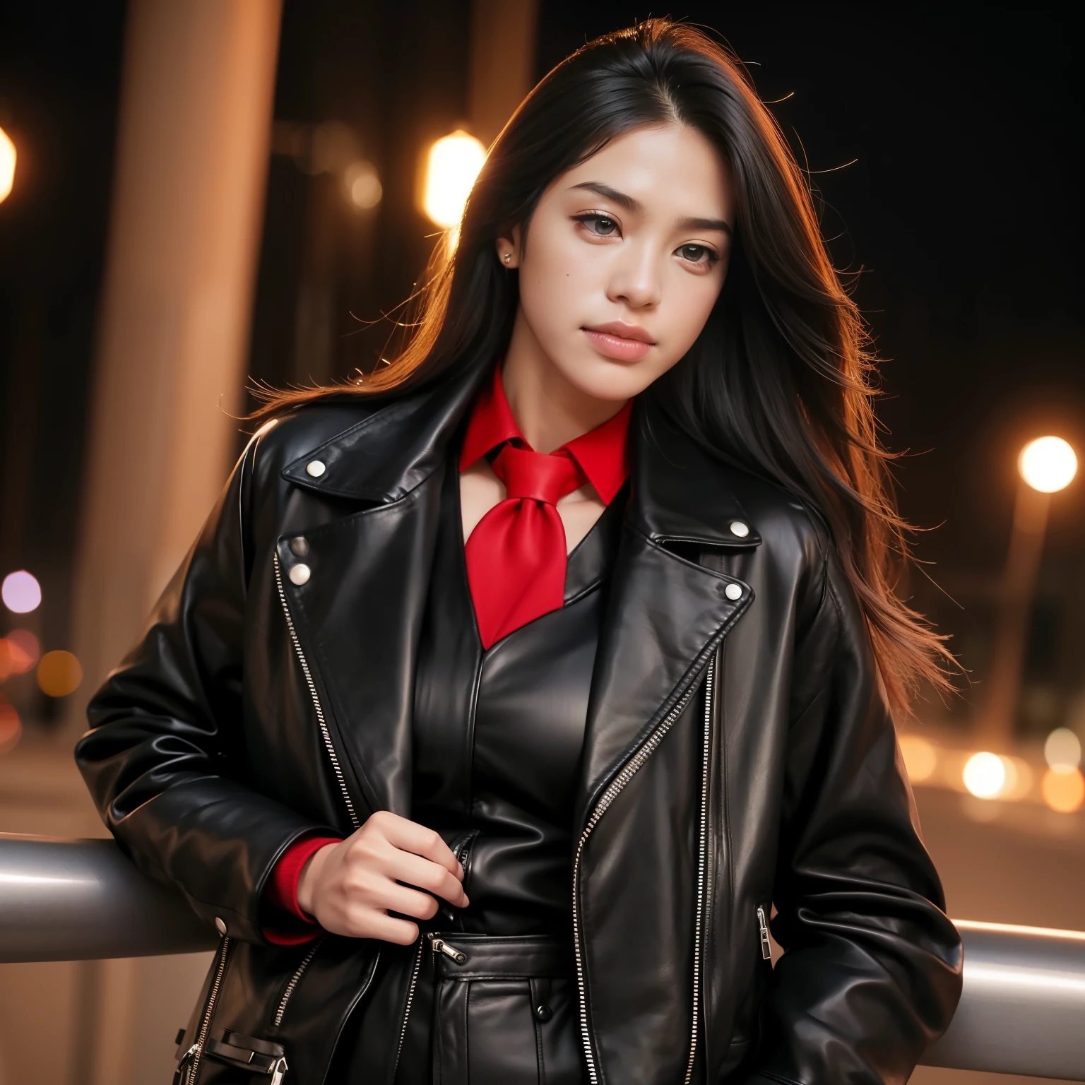 ผู้หญิงอาราฟเฟ่Wear a leather jacketสีดำและเสื้อเชิ้ตสีแดง, Wear a leather jacket, เธอWear a leather jacket, leather clothes, Wear leather coat, Dressed in black leather, leather clothing, Wear a leather jacket, Wear leather jacket, Wear a full-body leather suit., Wear leather, Wear a short leather jacket., Shot with canon eos r5, Shot with canon eos r5