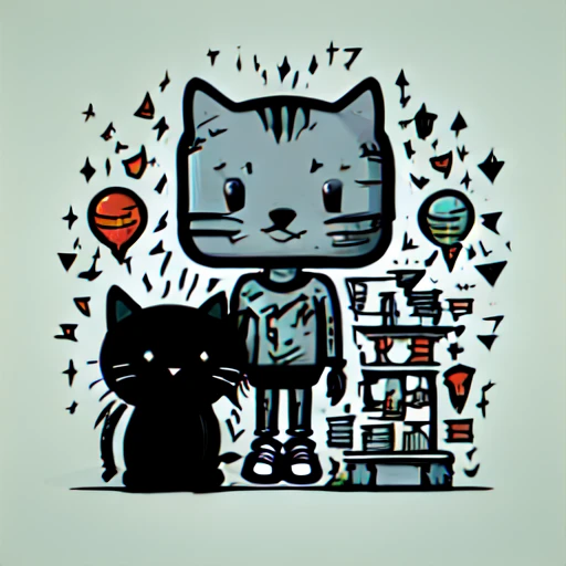 Traditional Tattoo Flash、Old School Tattoo Design、（Cute black cat）、Flat illustration、Vector art,、Face Up、head shot、anime taste、Logo