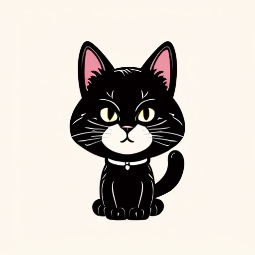 Traditional Tattoo Flash、Old School Tattoo Design、（Cute black cat）、Flat illustration、Vector art,、Face Up、head shot、anime taste、Logo
