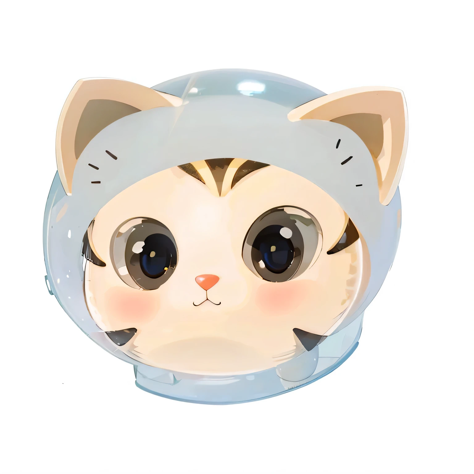 A cartoon cat in a high-tech helmet on a white background, Kawaii cat, Cat head, Cat Face, cute cat,, cute cat, Cat design, Furry cat, very beautiful cute cat，Anime cat, Round cute face, cute cat, 