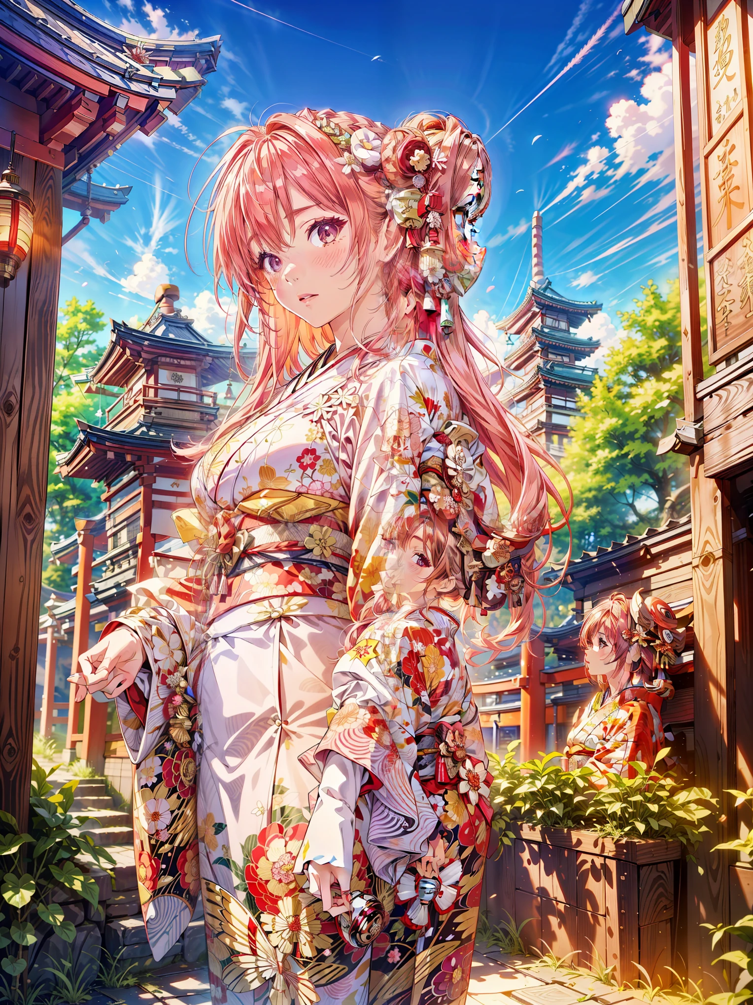 dorothy ,(Oiran:1.4)、One Girl,、Bright eyes are an exceptional beauty)、(Dignified look)、(Traditional kimono with colorful and shiny luxury Japan:1.4)、(:1.4)、(Photorealistic)、(Intricate details:1.2)、(masterpiece、:1.3)、(highest quality:1.4)、(超A high resolution:1.2)、超A high resolution、(Detailed eyes)、(Detailed facial features)、wear Kimono_Great evening outfit:1.4)、Cherry Tree Moon、five-storied pagoda、Japan Temple
