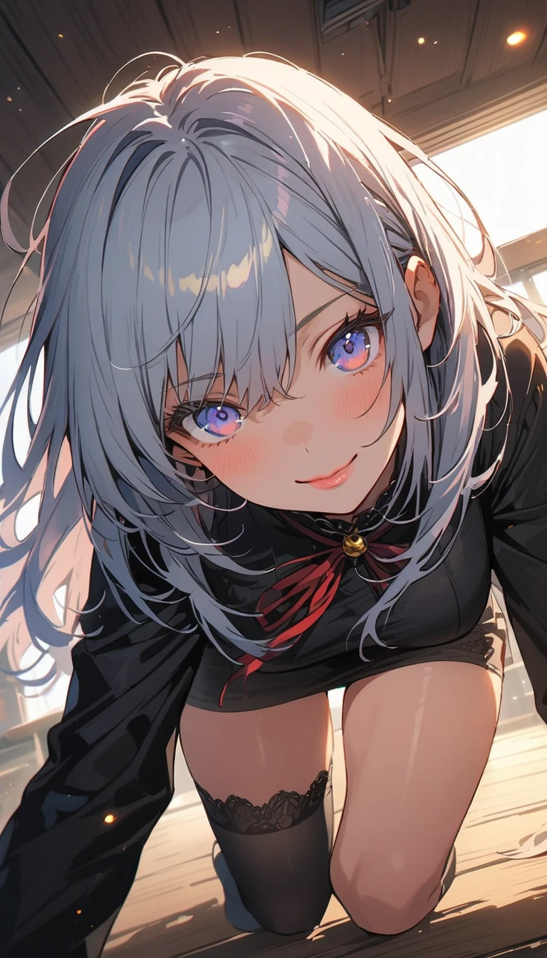 ((masterpiece)),((highest quality)),Absurd,, One girl, One boy, Squatting cowgirl, throw, , Exposed panties, , (classroom:1.1), sunlight, , (Half-closed eyes:0.4), (Lips parted:1.4), A light smile, (Nervous),(highest quality、masterpiece、High resolution、detailed)animeスタイル、flat style、(Shining Eyes、detailed美しい顔), BREAK,anime、Dynamic Angles