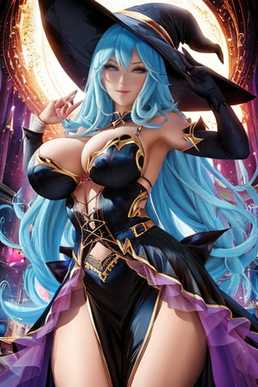 dark mage, big breast witch, sexy pose, sexy dress